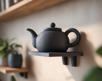 Estante de pared para tetera impreso en 3D con almacenamiento oculto / Detalle decorativo moderno para la cocina, ideal para amantes del té, llaves de entrada y organizador de pequeños tesoros