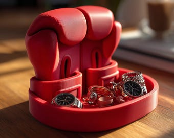 Organizador de joyas con forma de guante de boxeo / Soporte para anillos de boxeador / Bandeja para relojes de hombre / Bandeja organizadora impresa en 3D / Decoración para tocador / Regalo para papá boxeador