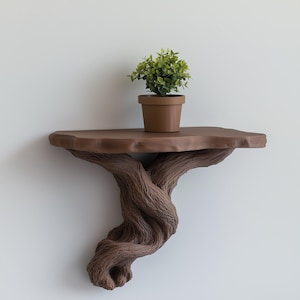 Baumwurzel schwebendes Regal | 3D Gedrucktes Wandregal | Rustikale Blumenampel | Braune Skulpturale Wanddekoration | Natur inspirierte Regaldekoration