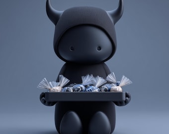 3D-geprinte schattige schaduwdemon snoepkom, schaal met gehoornde duivelfiguur, donkere fantasie bureau sleutelhouder, griezelige snackkom, bureau organizer
