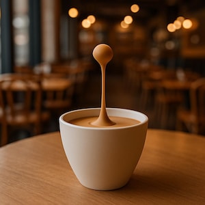 Floating Espresso Macchiato Drop Sculpture | 3D Printed Coffe Cups Art | Unique Coffee Lover Gift | Barista Desk Decor | Modern Cafe Decor