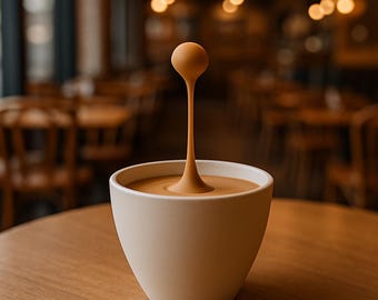 Floating Espresso Macchiato Drop Sculpture | 3D Printed Coffe Cups Art | Unique Coffee Lover Gift | Barista Desk Decor | Modern Cafe Decor