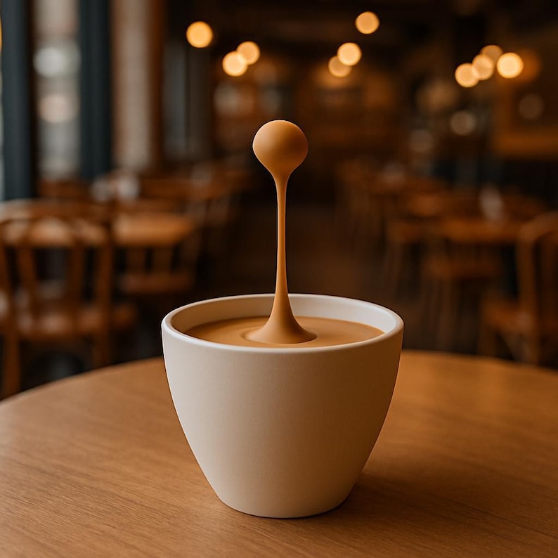 Floating Espresso Macchiato Drop Sculpture | 3D Printed Coffe Cups Art | Unique Coffee Lover Gift | Barista Desk Decor | Modern Cafe Decor image 1
