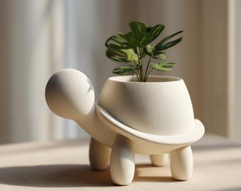 3D-geprinte schildpad plantenbak | Minimalistische succulente vaas voor bureau en plank | Modern tafeldecor voor kantoor, slaapkamer, woonkamer