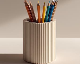 3D Gedruckter Stifthalter | Moderner gerippter Schreibtischorganisator | Minimalistische Stiftebecher | PLA Kunststoff Halter | Büro Dekor | Einzigartiges Schulgeschenk