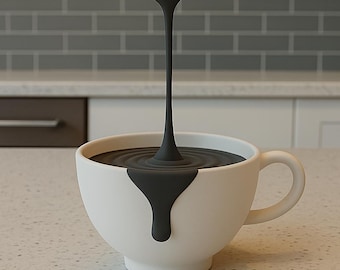 Floating Coffee Drop Sculpture 3D Printed Coffee Art | Dripping Coffee Cup Optical Illusion Coffee Bar Decor | Barista Coffee Lover Gift
