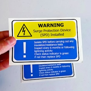 2x Surge Protection Device (SPD) Warning Label | Electrical Safety Decal | SPD Instruction Sticker Electrician Safety Supplies