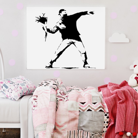 Banksy Flower Thrower Wall Decal - Street Art Graffiti Vinyl Decor