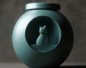 Orb Cat herdenkingsurn | 3D-geprinte minimale crematie aandenken met kattenraamsculptuur | Modern huisdierherdenkingsdecor, Sympathy Gift Home