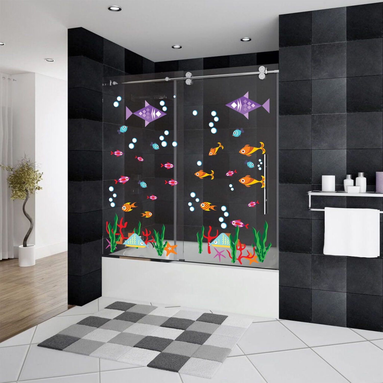 Bathroom Wall Decal - Ocean Animal Fish Decor Sticker - Under the Sea ...