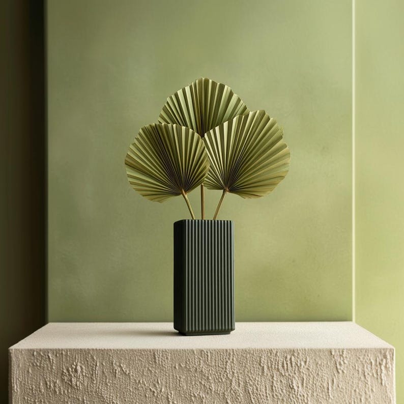3D Printed Rectangular Vase | Modern Ribbed Tall Vase | Minimalist PLA Plastic Vase | Decorative Vase for Dried or Fresh Flowers Unique Gift image 3
