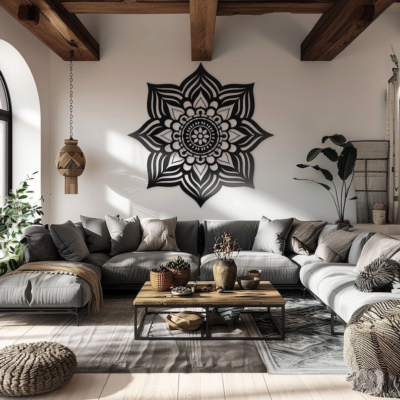 Decalcomania da muro Boho Mandala Adesivo da parete indiano Hippie Zen Grande adesivo in vinile rimovibile per la meditazione, lo yoga, la decorazione della casa a metà mandala immagine 1