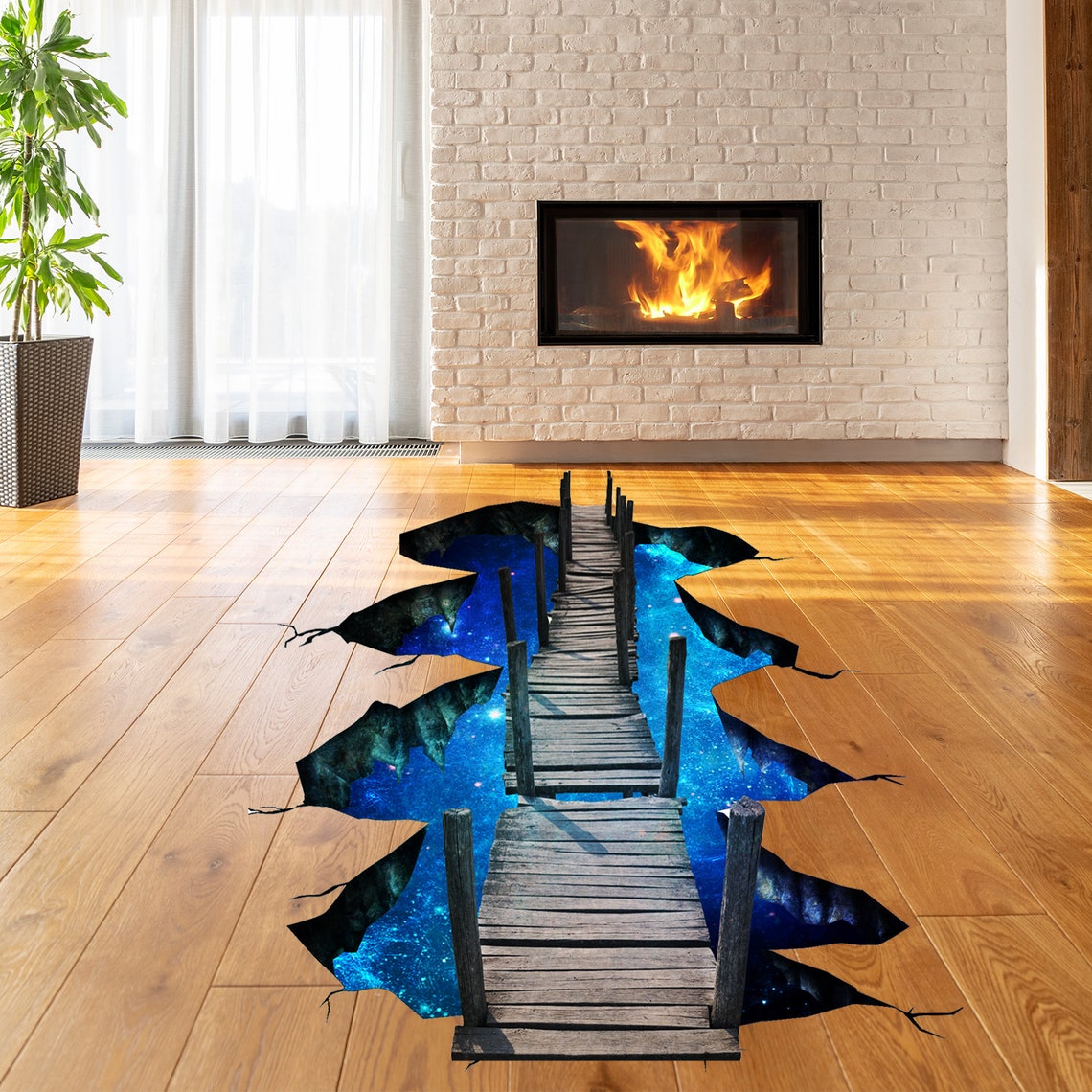 3D Floor Space Portal Hole Decal - Galaxy Art Sticker Decor for Kid ...