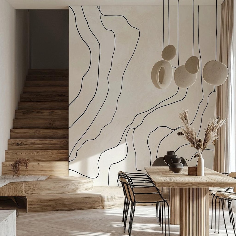 Minimalist Boho Stripe Wall Decal | Abstract Line Art Wall Stickers ...