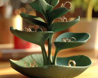 Soporte para joyas botánicas / Bandeja para anillos con forma de hoja / Soporte para pendientes impreso en 3D / Organizador de joyas inspirado en la naturaleza / Bandeja decorativa para tocador Regalo