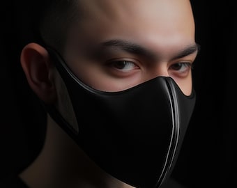 Minimalist Black Face Mask | 3D Printed Cosplay Mask | Cyberpunk Mask | Tactical Style Half Face Mask | Halloween Mask for Mens