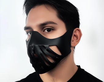 Futuristic Warrior Face Mask | Black 3D Printed Helmet | Cosplay Mask for Men | Tactical Sci-Fi Mask | LARP Armor | Halloween Costume Masks