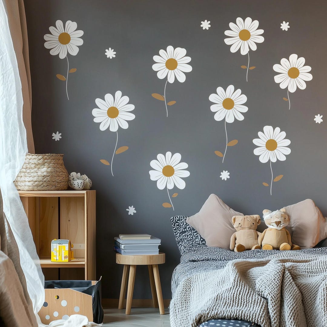 Daisy Flower Wall Decals | Nursery Wall Stickers | Floral Wall Art for ...