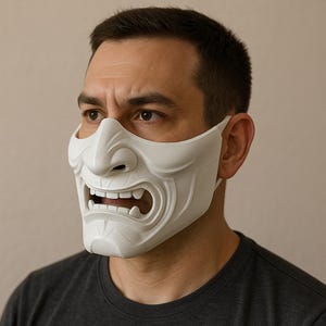 Máscara de Oni impresa en 3D / Máscara de demonio de media cara / Máscara de samurái japonesa / Máscara de terror para cosplay / Disfraz de Halloween / Máscaras de regalo de guerrero Oni