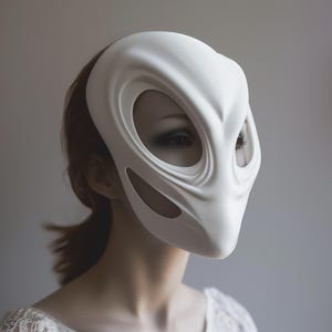 Máscara de extraterrestre futurista impresa en 3D / Máscara de disfraz minimalista de ciencia ficción / Diseño facial único con impresión 3D / Accesorio de cosplay / Decoración de pared moderna