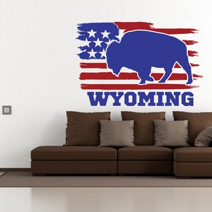 Wyoming Decal - Wyoming State Bull Wall Sticker - Wyoming Map Fan Amovible Vinyle Mural - Cool Car Bumper Stickers