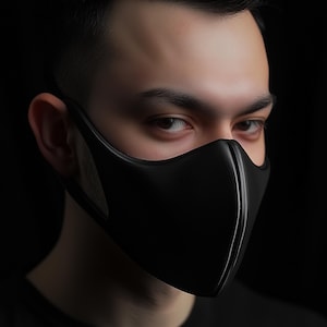 Minimalist Black Face Mask | 3D Printed Cosplay Mask | Cyberpunk Mask | Tactical Style Half Face Mask | Halloween Mask for Mens