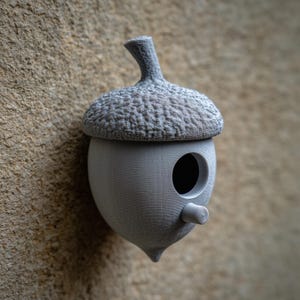 3D Gedrucktes Eichel-Vogelhaus-Wanddekor mit abnehmbarem Dach | Wunderliche Landhaus-Vogelhaus-Skulptur für Balkon, Garten oder Eingangsbereich Accen