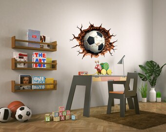 3D Soccer Wall Stickers Removable Decals For Boys Rooms - Break Through The Wall Football Decor