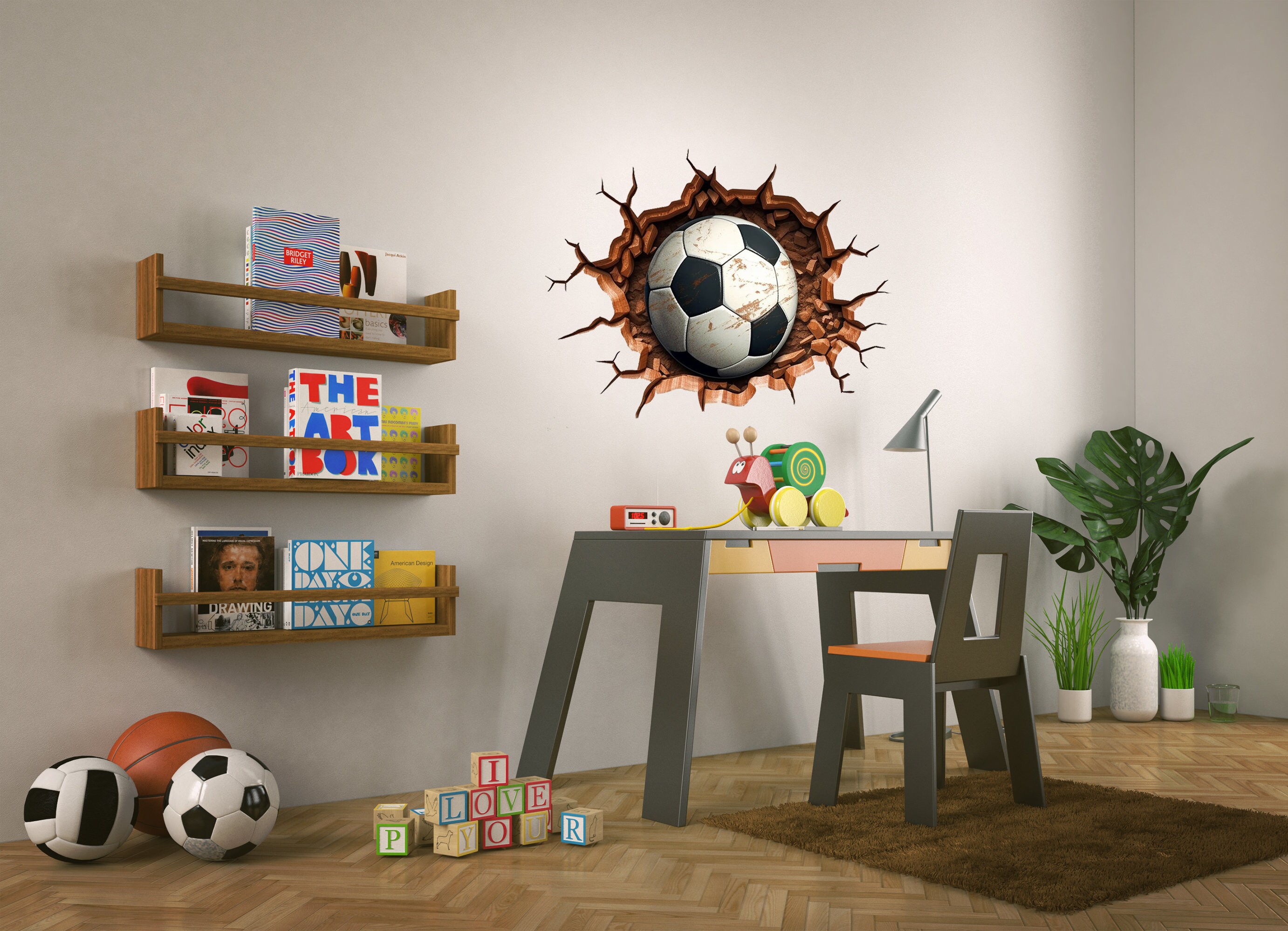 Breakthrough Sticker 3D Football Wall Decal - Boys Room Breakthrough Sticker - Sporty Soccer ...
