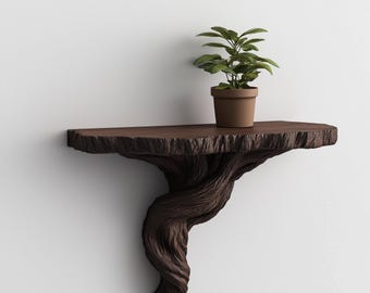 Tree Root Wall Shelf | Organic 3D Printed Shelf | Floating Shelf for Plants | Nature Decor | Rustic Wall Accent | Brown Shelf Decoration