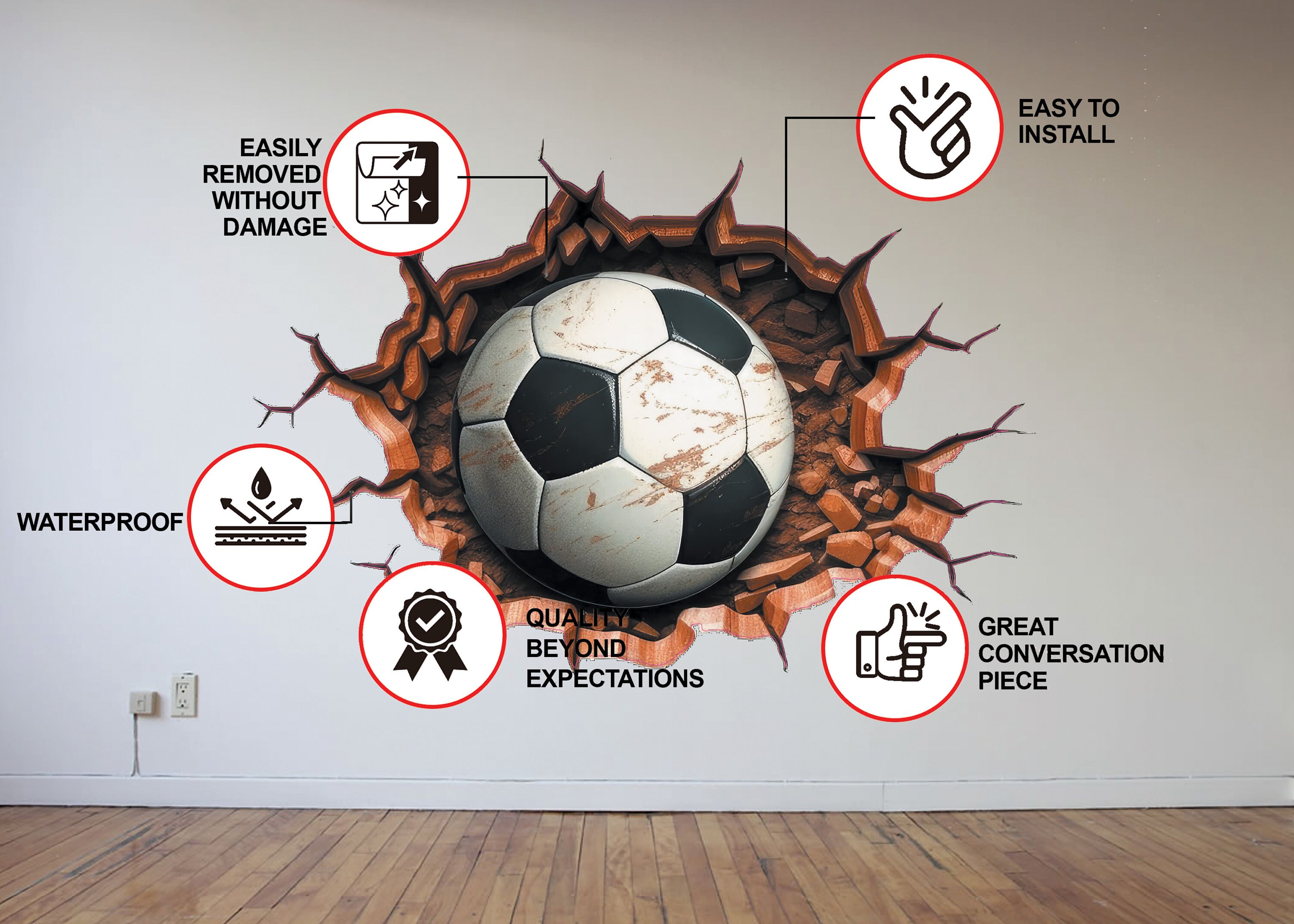 New Age Devi - Verfraai Je Kinderkamer Met Deze 3D Muursticker Voetbal Decoratie 50x70 Cm Ideaal Voor Slaapkamer En Sportliefhebbers