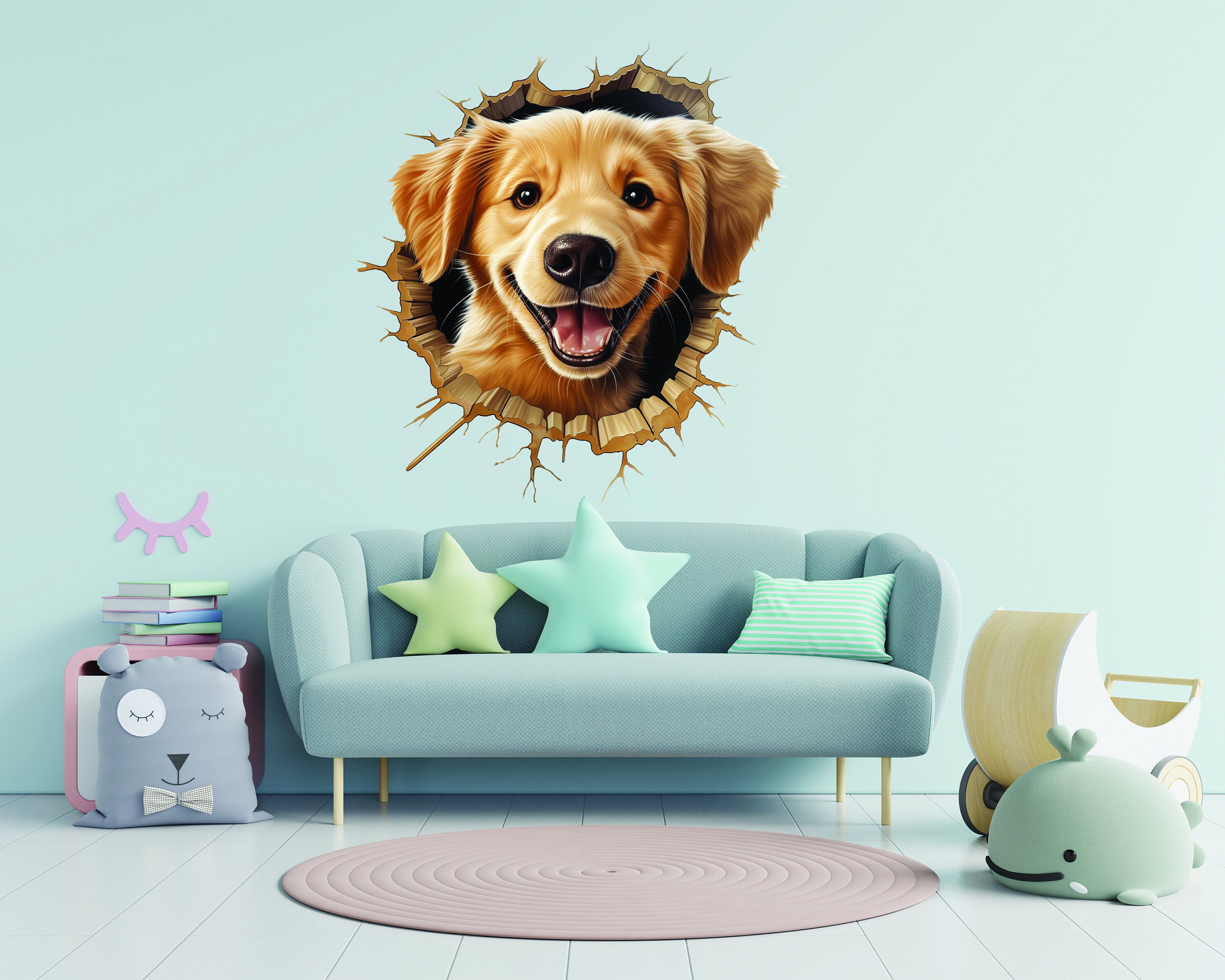 3D Cute Puppy Wall Sticker - Nursery Room Decor With Broken Dog