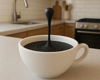 Floating Coffee Drop Sculpture | 3D Printed Coffee Art Optical Illusion Desk Decor | Coffee Bar Display Kitchen Coffee Lover Gift Barista