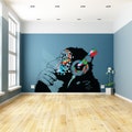 Banksy Monkey With Headphones Wall Sticker - Large Bansky Thinking Dj Chimp Vinyl Decal - Music Street Art Graffiti Gorilla Thinker Mural