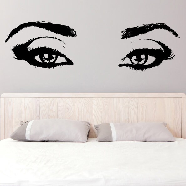 Woman Eyes Sticker Bedroom Wall Decor for Women - Female Eye Lash ...