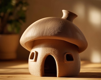 3D-geprinte paddenstoelvormige hamsterhut, schattige huisjesachtige schuilplaats voor kleine dieren, muizenhol, kooidecoratie, speels knaagdierenhuisje
