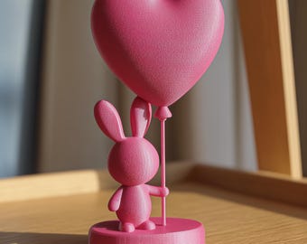 3D-geprint schattig konijntje in de vorm van een hartballon, minimalistische konijnenbureaudecoratie, romantisch hartbeeldje, decoratie voor de kinderkamer, liefdevol tafelaccent.