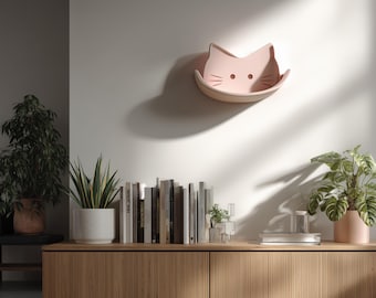 3D Printed Decorative Wall Shelf | Cat Face Wall Shelf | Modern Floating Shelf for Plants | Minimalist Home Accent | Unique Cat Wall Decor