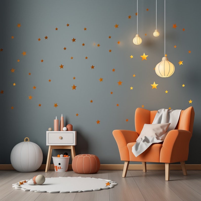 200x Gold Stars Wall Vinyl Stickers Elegant Peel and Stick Decals Decor for Ceiling, Walls, Bedroom, Living Room Enchantment zdjęcie 6