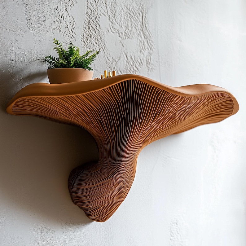 Fungi Floating Wall Shelf | 3D Printed Mushroom Organic Wall Decor | Nature Inspired Home Accent Modern Wall Mounted Shelf | Aesthetic Decor image 1