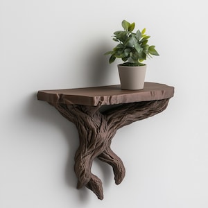 Wandplank boomtak | 3D-geprinte zwevende plank | Op de natuur geïnspireerde muurkunst | Rustieke takplank voor planten | Woodland Home Walls Decor