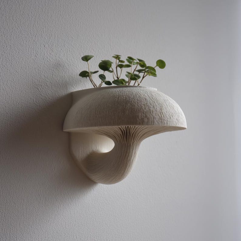 3D Printed Mushroom Wall Planter Shelf | Sculptural Floating Fungi Decor | Modern 3D Printed Wall Accent for Cozy Nature Inspired Interiors image 5
