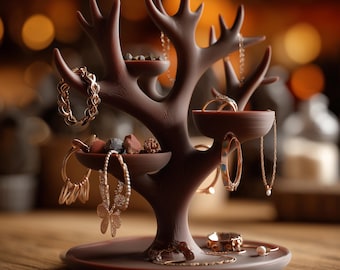 Soporte para joyas con forma de asta de ciervo / Bandeja para anillos impresa en 3D / Organizador de joyas con forma de rama de árbol / Soporte para pendientes / Bandeja decorativa para tocador / Soporte para collares