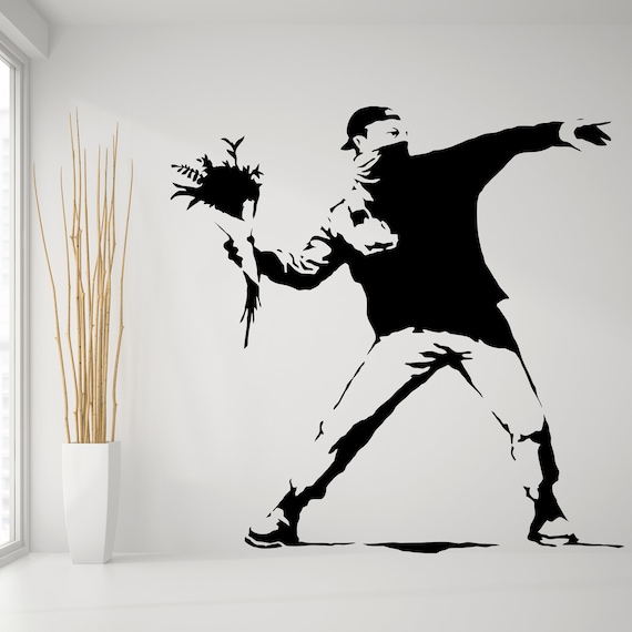 Banksy Flower Thrower Wall Decal - Street Art Graffiti Vinyl Decor