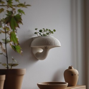 3D Printed Mushroom Wall Planter Shelf | Sculptural Floating Fungi Decor | Modern 3D Printed Wall Accent for Cozy Nature Inspired Interiors image 3