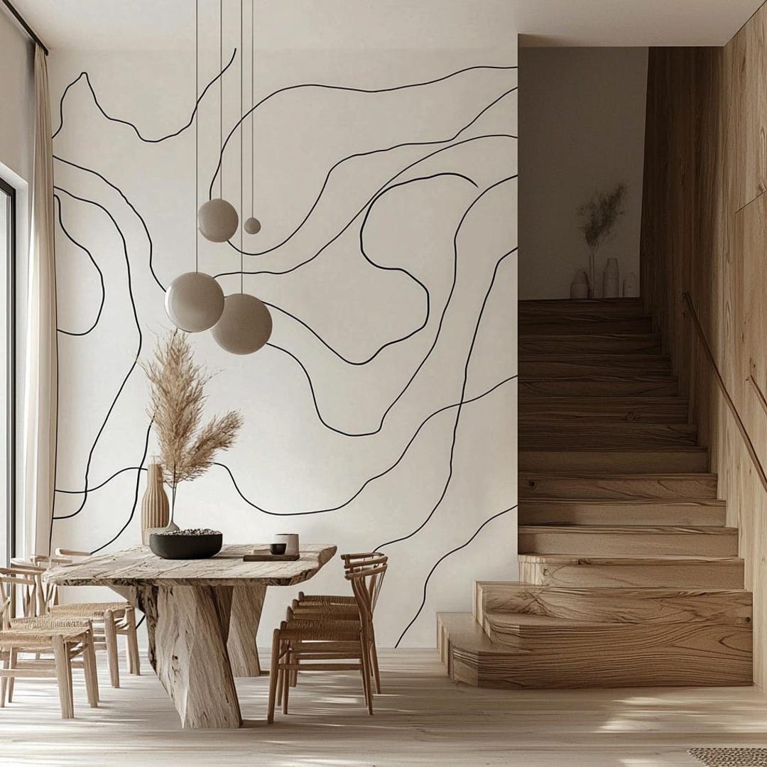 Minimalist Boho Stripe Wall Decal | Abstract Line Art Wall Stickers ...