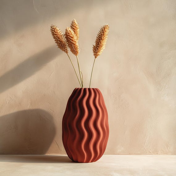 3D Printed Wavy Vase | Modern Terracotta Style Vase | Minimalist Organic Vase | Decorative PLA Plastic Vase for Dried Flowers