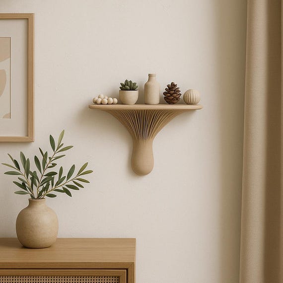 3D Printed Mushroom Wall Shelf | Floating Shelf | Organic Modern Decor | Wabi Sabi Japandi Shelf | Nature Inspired Wall Art
