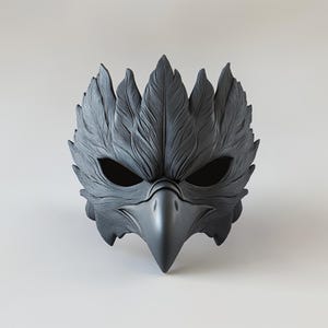 Black Raven Mask | Plague Doctor Cosplay Gothic Bird Mask | 3D Printed Fantasy Warrior Mystical Shaman Mask | Halloween Feathered Beak Mask image 4
