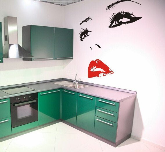 Woman Eyes Sticker Bedroom Wall Decor for Women - Female Eye Lash ...
